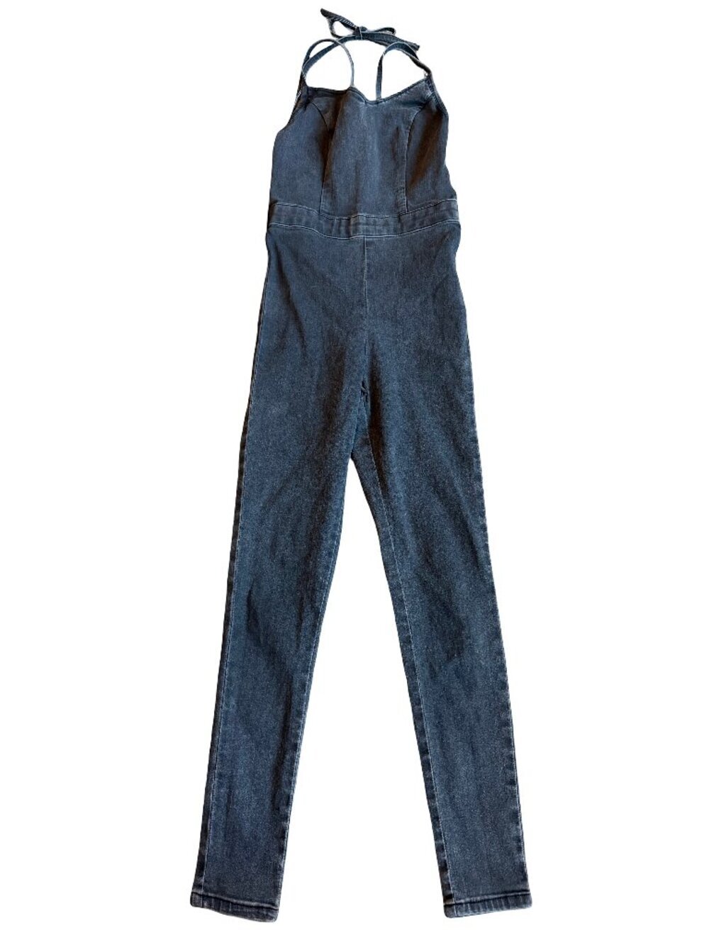 TopShop Moto Black Denim Jumpsuit Stretchy Low Back Comfort Skinny Fit Size 2